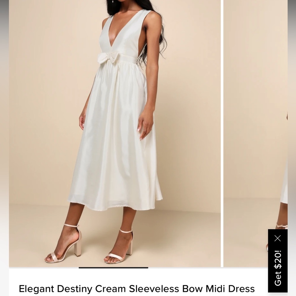 Lulus Elegant Destiny Cream Sleeveless Bow Midi Dress